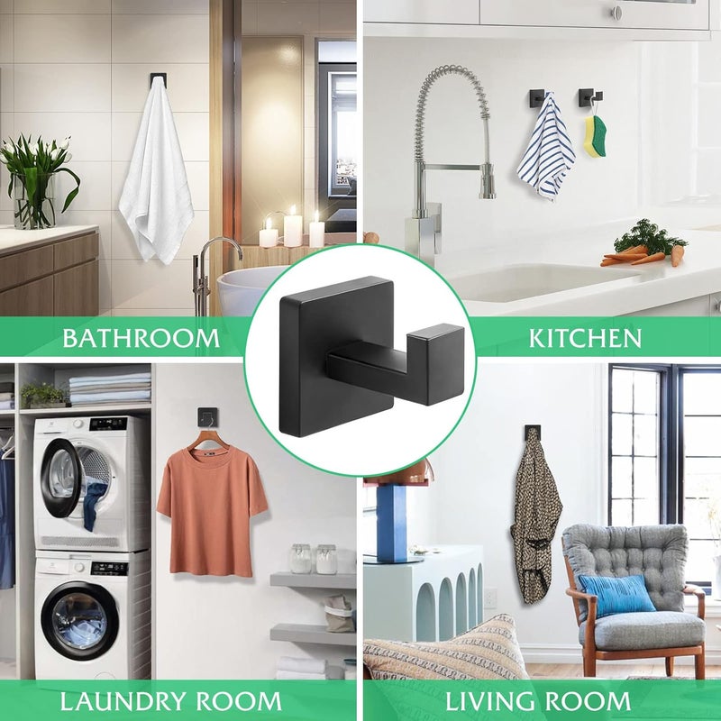 Fenas Heavy Duty Stainless Steel Towel Hooks, Wall Mounted Square Robe Hooks for Bathroom, Kitchen, Bedroom, Hotel Matte Black 2 Pack - Image 5
